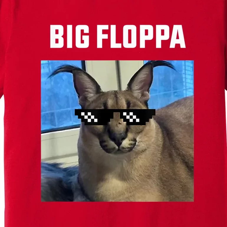 Funny Big Floppa Wearing Meme Sunglasses Premium T-Shirt