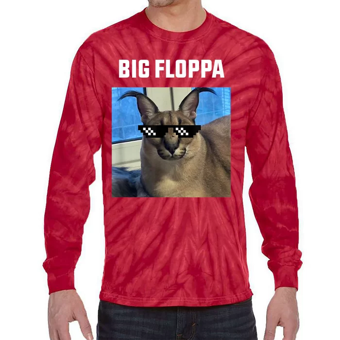 Funny Big Floppa Wearing Meme Sunglasses Tie-Dye Long Sleeve Shirt