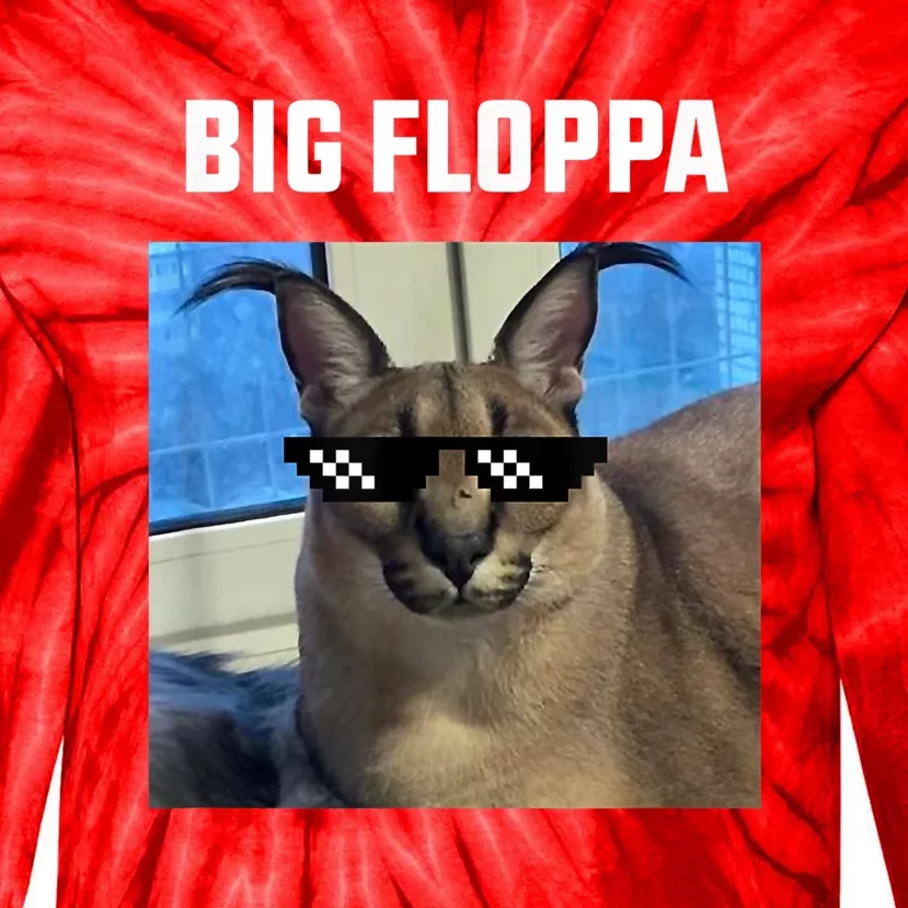 Funny Big Floppa Wearing Meme Sunglasses Tie-Dye Long Sleeve Shirt