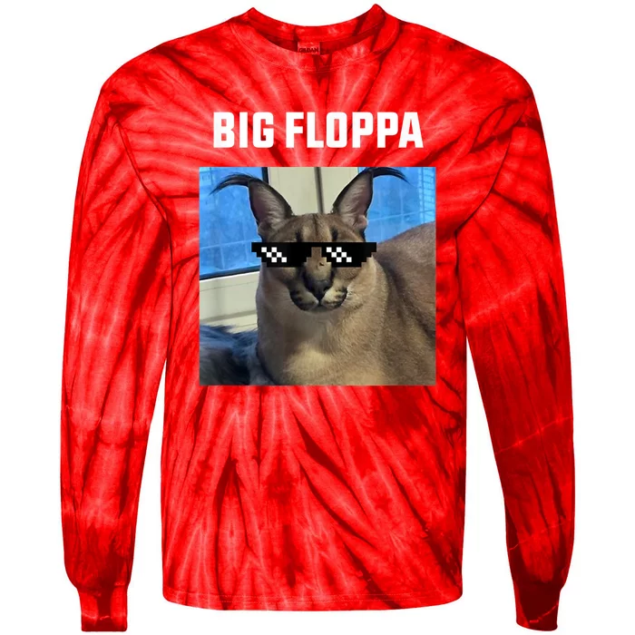 Funny Big Floppa Wearing Meme Sunglasses Tie-Dye Long Sleeve Shirt