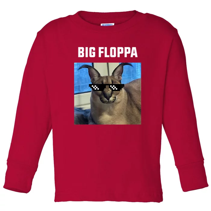 Funny Big Floppa Wearing Meme Sunglasses Toddler Long Sleeve Shirt