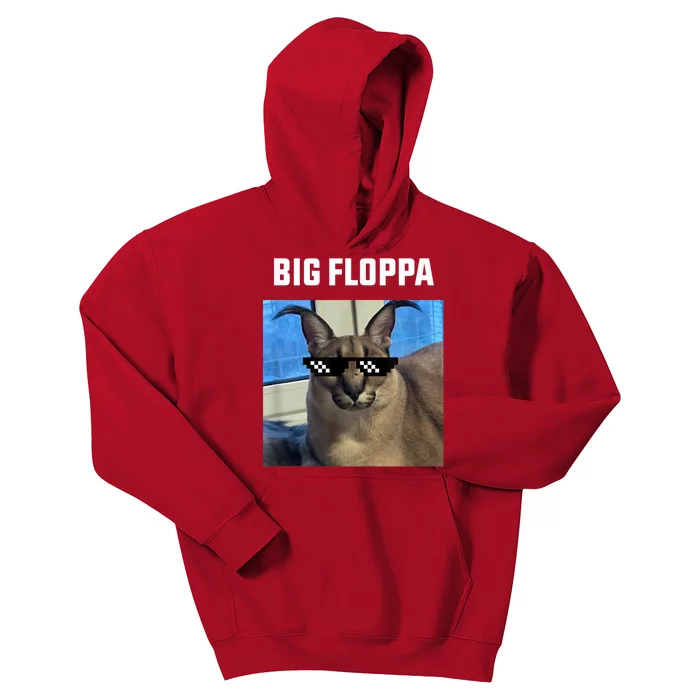 Funny Big Floppa Wearing Meme Sunglasses Kids Hoodie