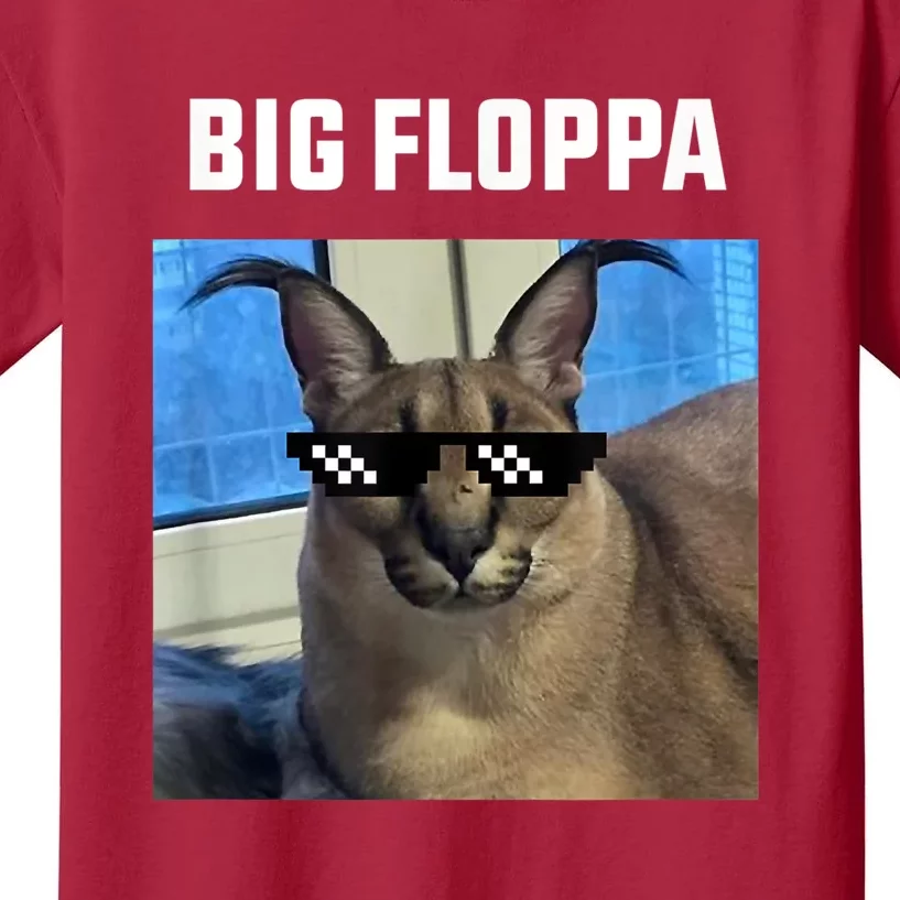 Funny Big Floppa Wearing Meme Sunglasses Kids T-Shirt