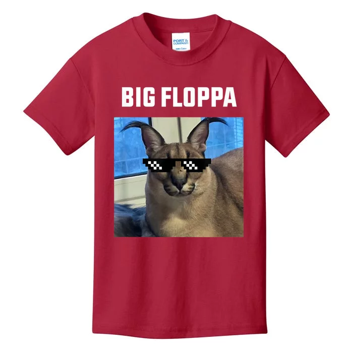 Funny Big Floppa Wearing Meme Sunglasses Kids T-Shirt