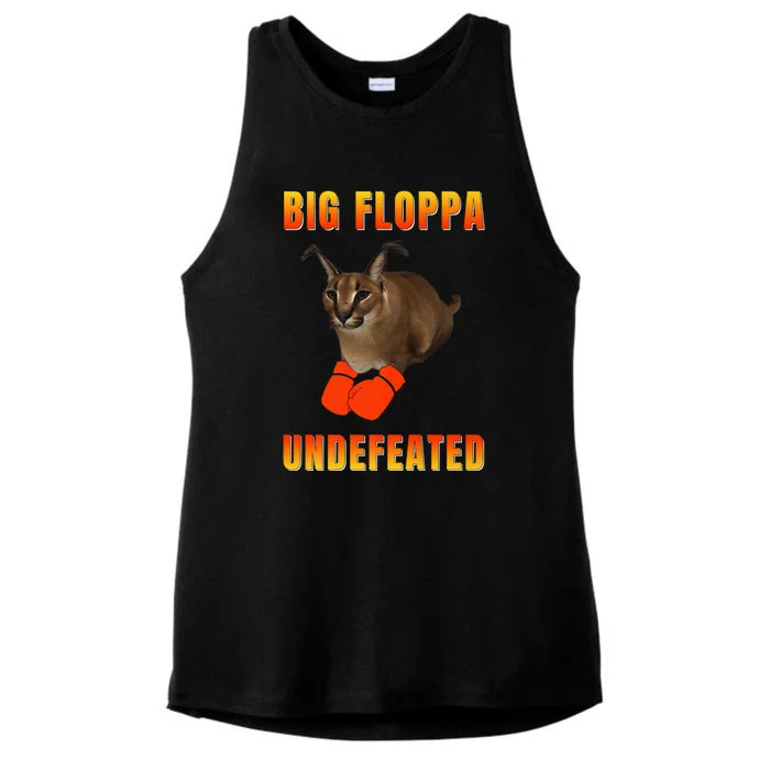 Funny Big Floppa Undefeated Champion, Meme Cat Ladies Tri-Blend Wicking Tank