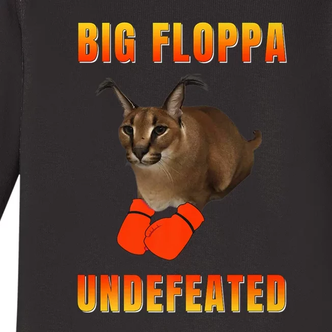 Funny Big Floppa Undefeated Champion, Meme Cat Baby Long Sleeve Bodysuit