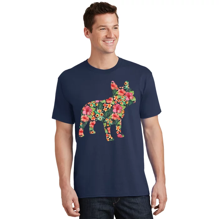 French Bulldog Flower Floral Frenchie Dog Silhouette T-Shirt