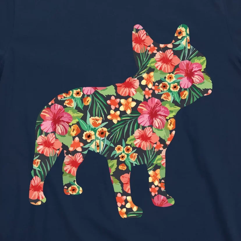 French Bulldog Flower Floral Frenchie Dog Silhouette T-Shirt