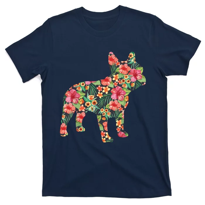 French Bulldog Flower Floral Frenchie Dog Silhouette T-Shirt