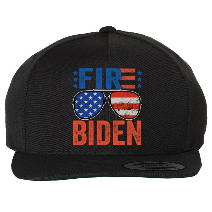 Funny Biden Fire Sunglasses American Flag 2024 Wool Snapback Cap