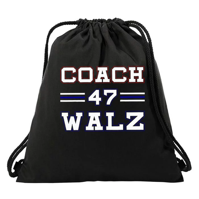 Funny Baseball Font Style Tim Walz Coach 47 President Kamala Drawstring Bag