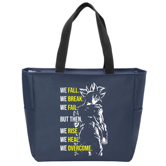 Fall, Break, Fail, Overcome, Anime, Gym, Workout Motivation Zip Tote Bag