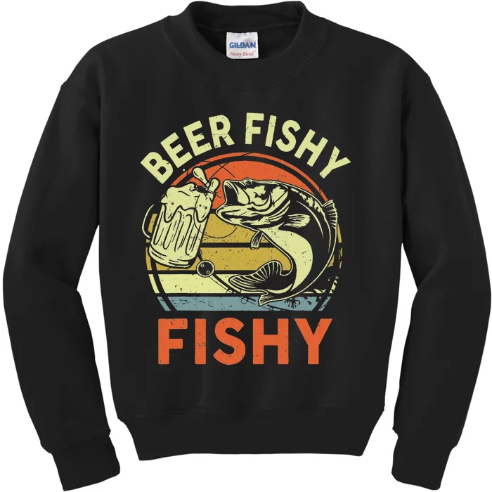 funny Bass Fishing Beer Fishy Reel Cool Dad Kids Sweatshirt