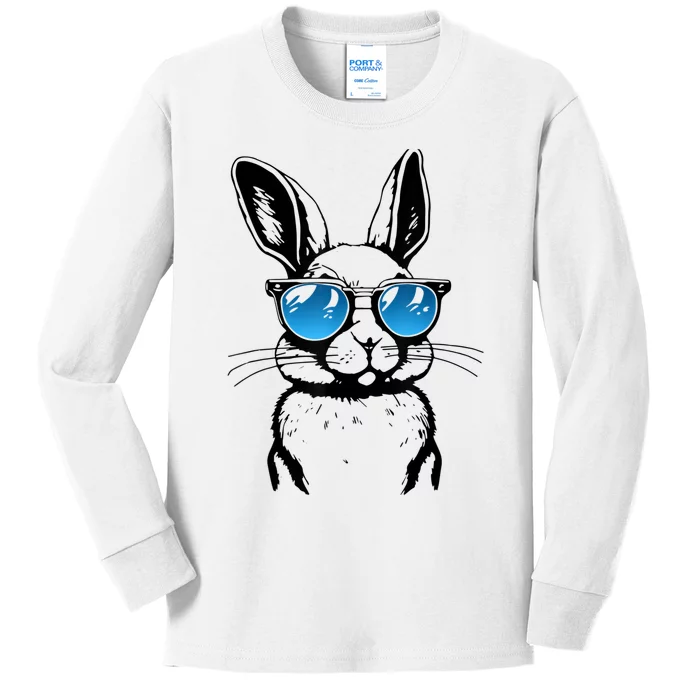 Funny Bunny Face With Sunglasses Boy  Kid Easter Day Kids Long Sleeve Shirt