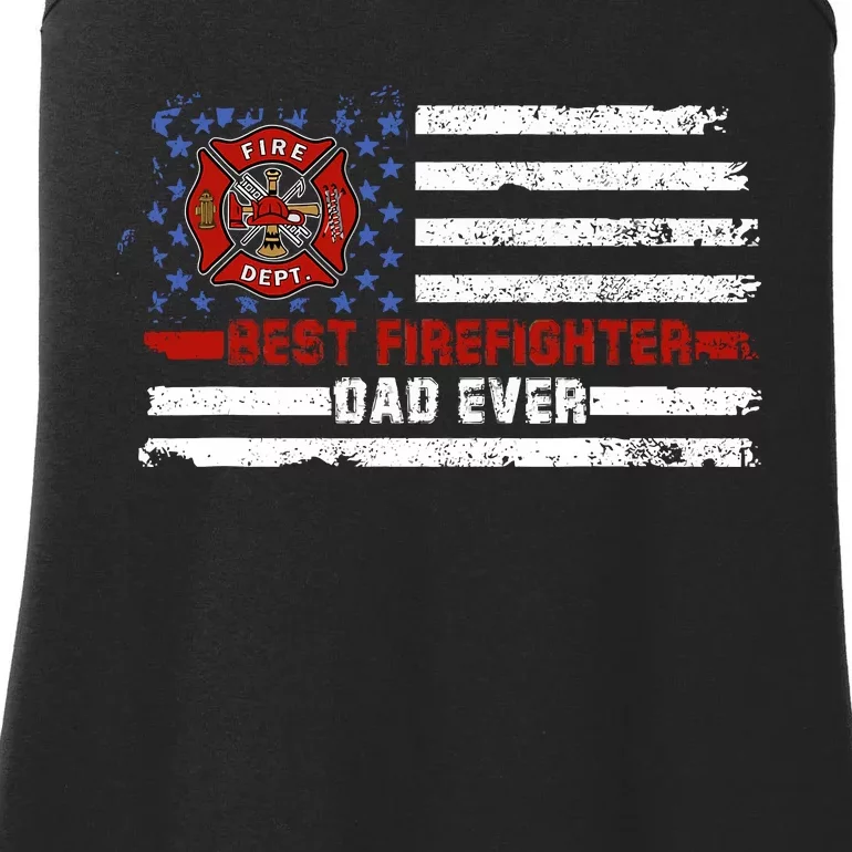 Fireman Best Firefighter Dad Ever American Flag Ladies Essential Tank