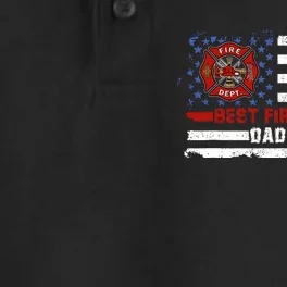 Fireman Best Firefighter Dad Ever American Flag Dry Zone Grid Performance Polo