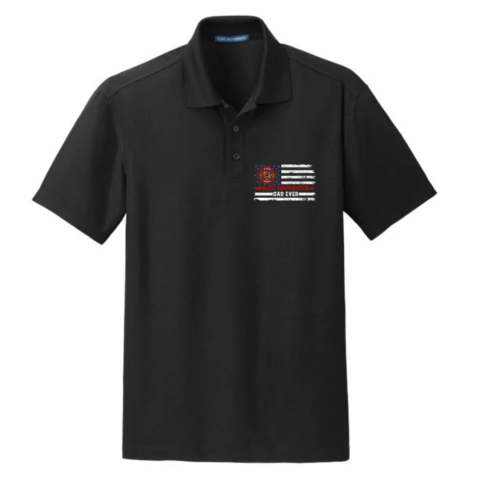 Fireman Best Firefighter Dad Ever American Flag Dry Zone Grid Performance Polo