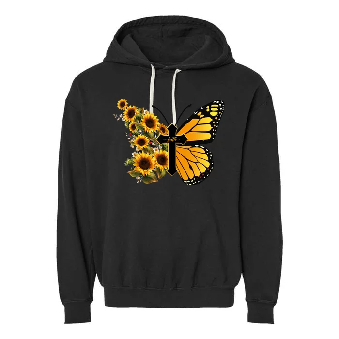 Floral Butterfly Faith Cross Garment-Dyed Fleece Hoodie