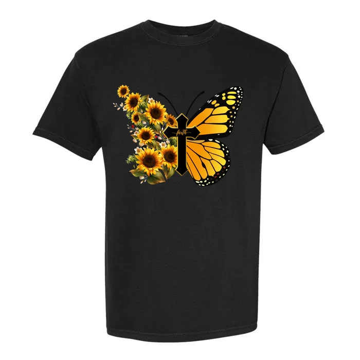 Floral Butterfly Faith Cross Garment-Dyed Heavyweight T-Shirt