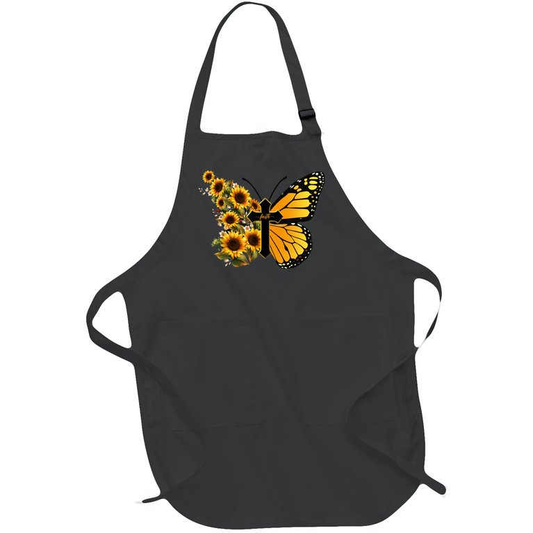 Floral Butterfly Faith Cross Full-Length Apron With Pockets