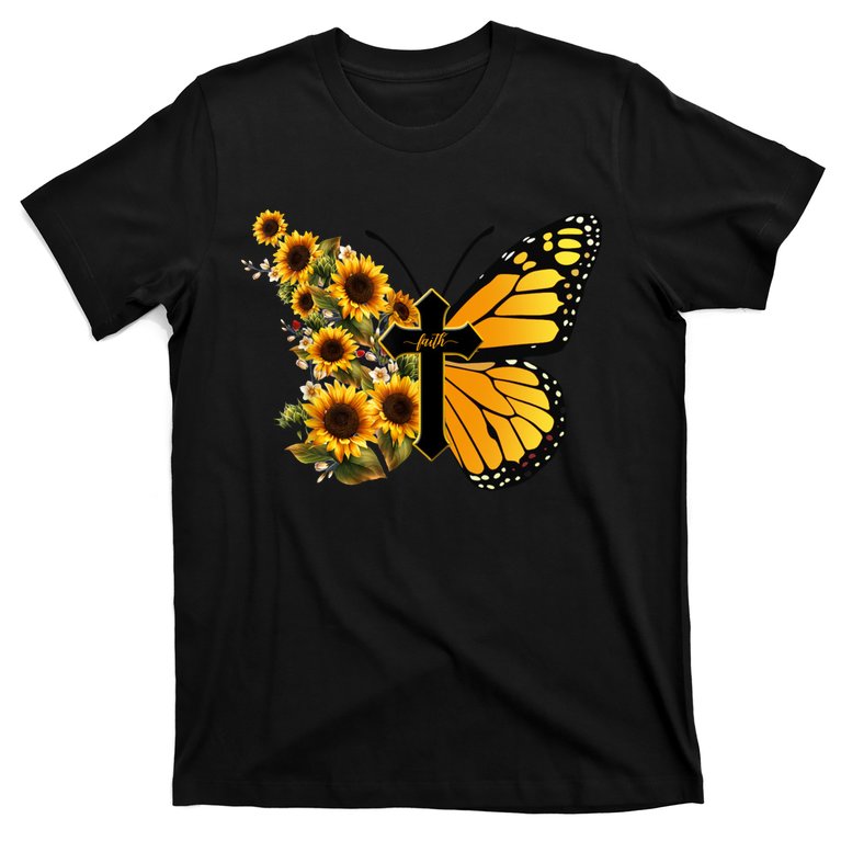 Floral Butterfly Faith Cross T-Shirt