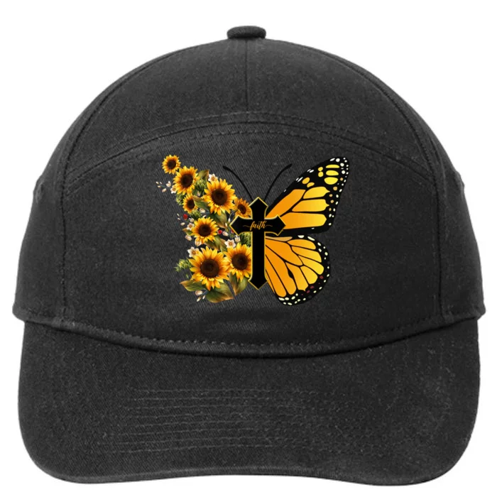 Floral Butterfly Faith Cross 7-Panel Snapback Hat