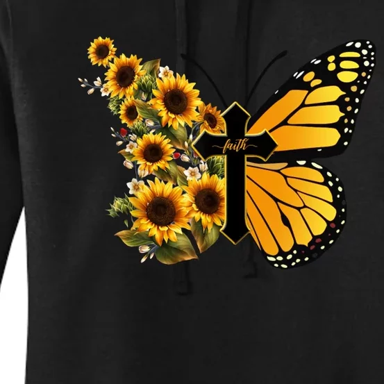 Floral Butterfly Faith Cross Women's Pullover Hoodie