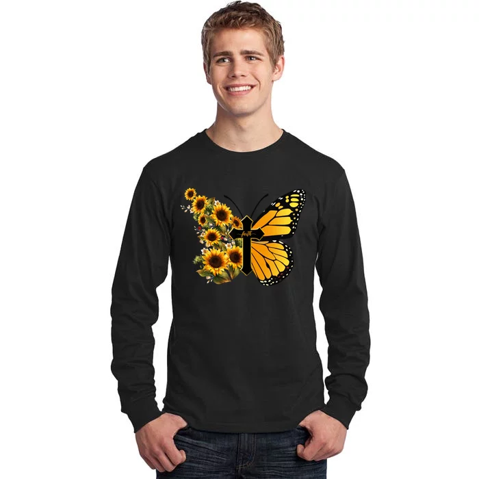 Floral Butterfly Faith Cross Tall Long Sleeve T-Shirt