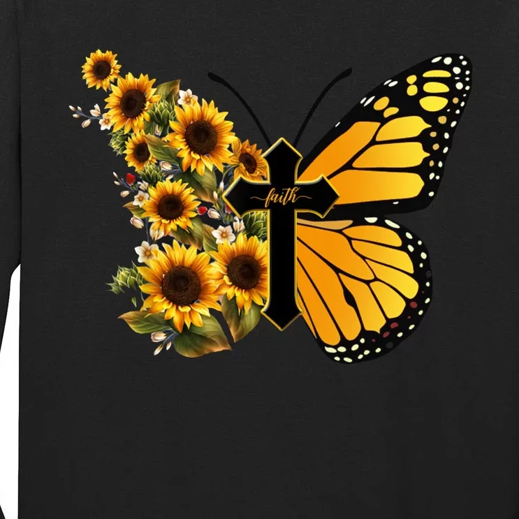 Floral Butterfly Faith Cross Tall Long Sleeve T-Shirt