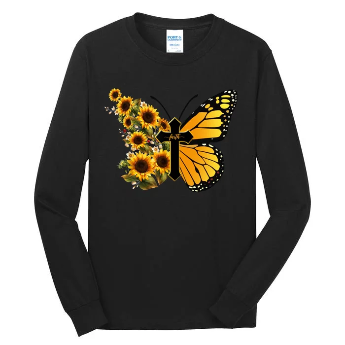 Floral Butterfly Faith Cross Tall Long Sleeve T-Shirt