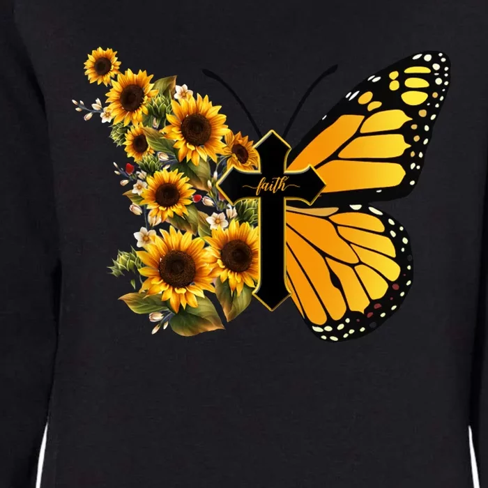 Floral Butterfly Faith Cross Womens California Wash Sweatshirt