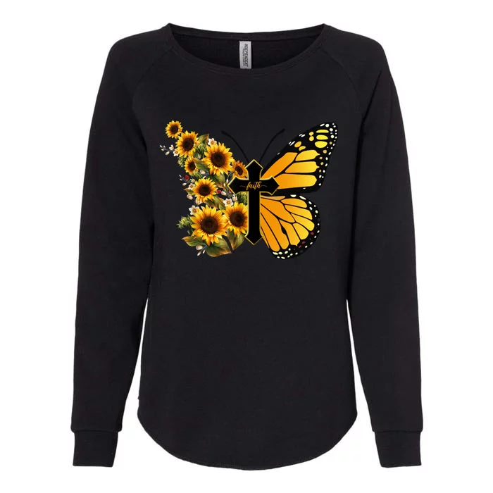 Floral Butterfly Faith Cross Womens California Wash Sweatshirt