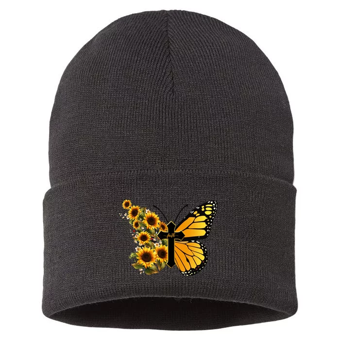 Floral Butterfly Faith Cross Sustainable Knit Beanie