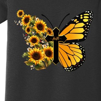 Floral Butterfly Faith Cross Baby Bodysuit