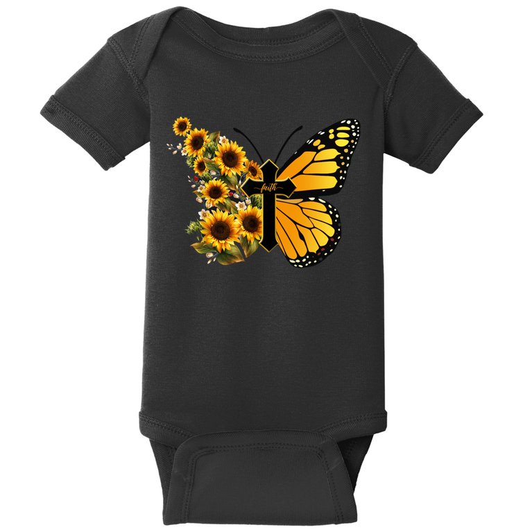 Floral Butterfly Faith Cross Baby Bodysuit