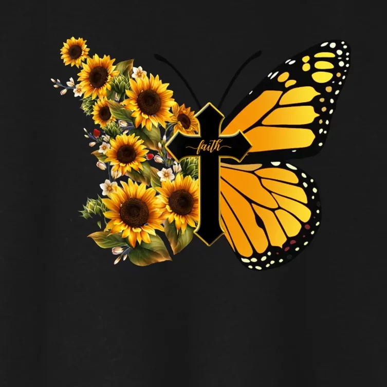 Floral Butterfly Faith Cross Women's Crop Top Tee