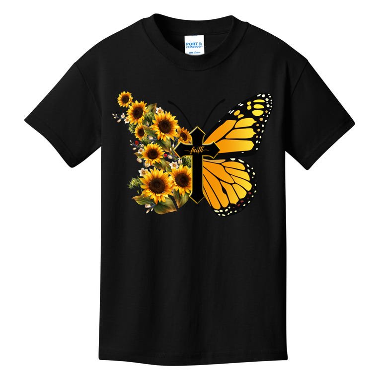 Floral Butterfly Faith Cross Kids T-Shirt