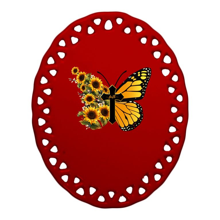 Floral Butterfly Faith Cross Oval Ornament