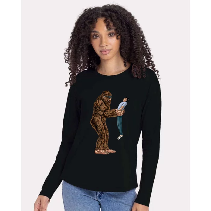 Funny Bigfoot Found A Guy And Picked Him Up Sasquatch Womens Cotton Relaxed Long Sleeve T-Shirt