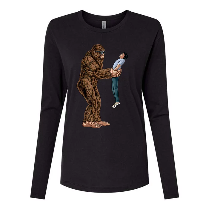 Funny Bigfoot Found A Guy And Picked Him Up Sasquatch Womens Cotton Relaxed Long Sleeve T-Shirt