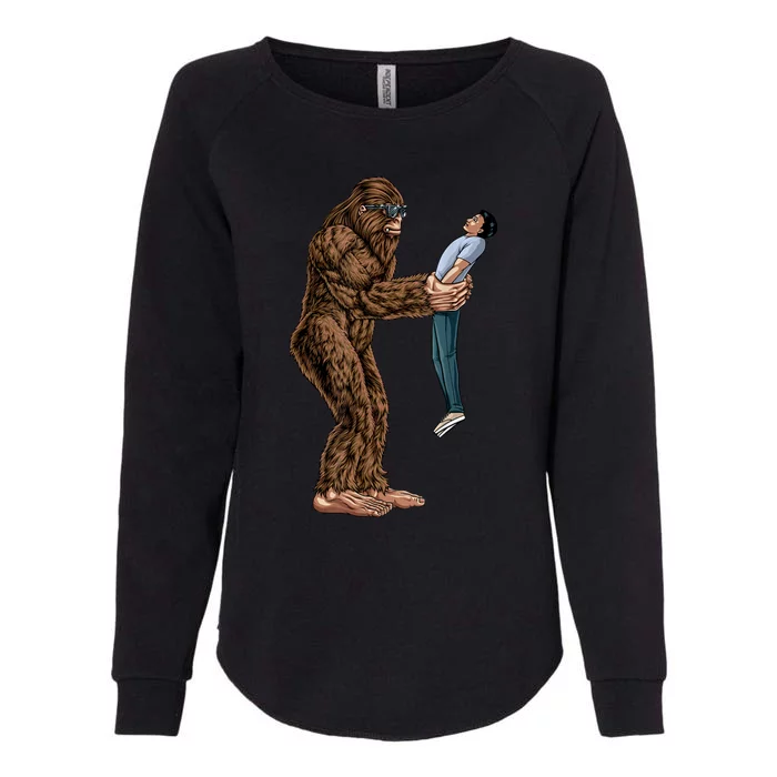 Funny Bigfoot Found A Guy And Picked Him Up Sasquatch Womens California Wash Sweatshirt