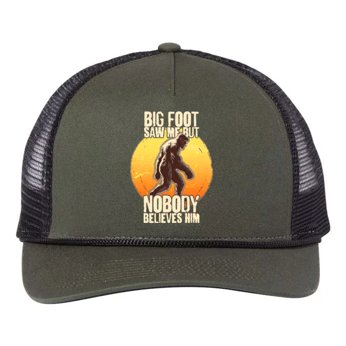 Funny Big Foot Saw Me But Nobody Believes Him Retro Rope Trucker Hat Cap