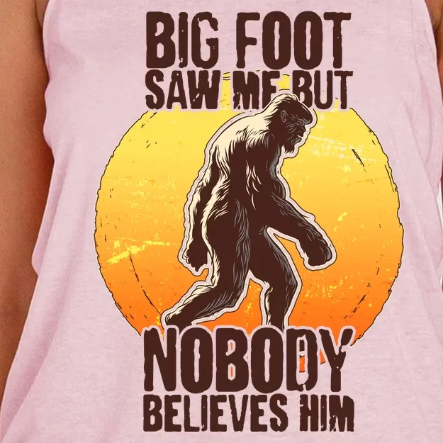 Funny Big Foot Saw Me But Nobody Believes Him Women's Knotted Racerback Tank