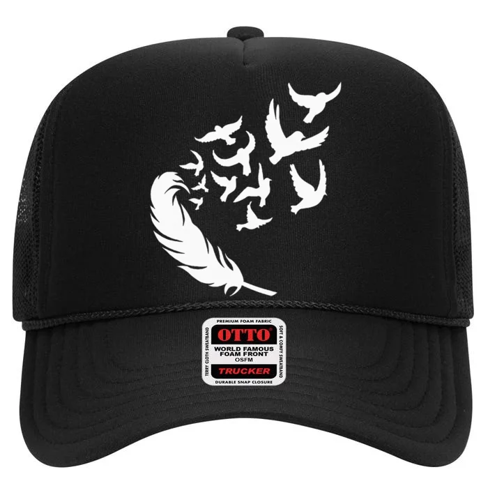 Feather Birds Flying Casual High Crown Mesh Trucker Hat