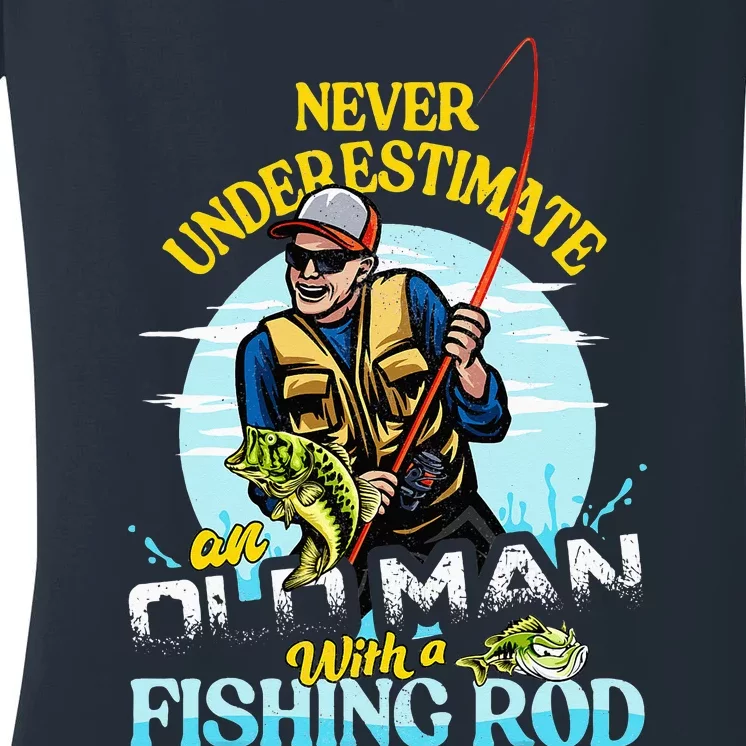 Funny Bass Fishing Birthday Tee Father's Day Old Man Women's V-Neck T-Shirt