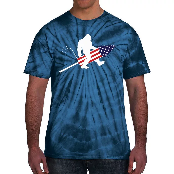 Men  Bigfoot Fireworks 4th of July American Flag US Tie-Dye T-Shirt