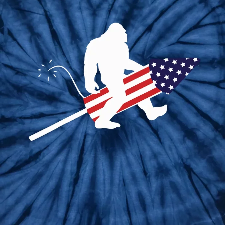 Men  Bigfoot Fireworks 4th of July American Flag US Tie-Dye T-Shirt