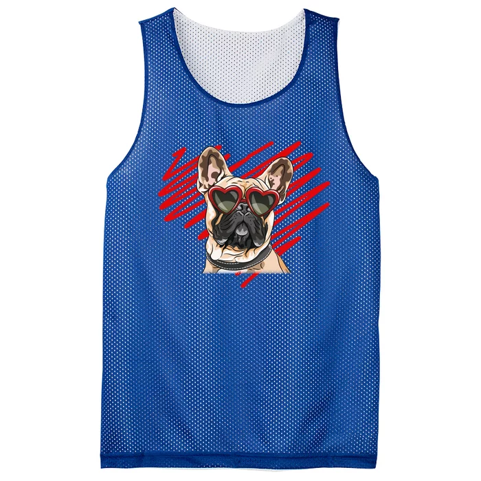 French Bulldog Face Heart Glasses Valentines Day Cute Animal Gift Mesh Reversible Basketball Jersey Tank