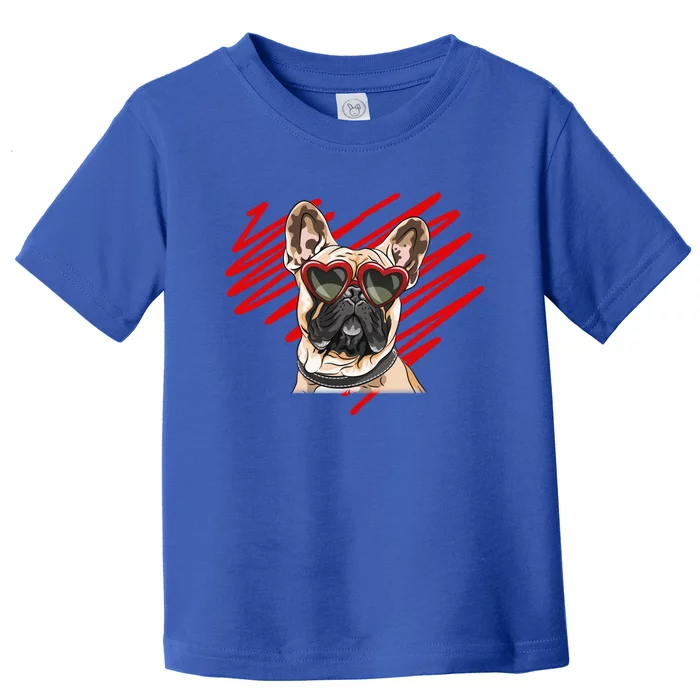 French Bulldog Face Heart Glasses Valentines Day Cute Animal Gift Toddler T-Shirt