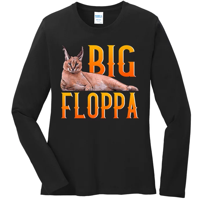 Funny Big Floppa Meme Cat Ladies Long Sleeve Shirt